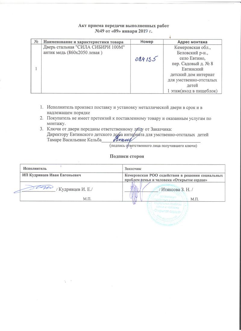 Акт монтажа противопожарных дверей образец